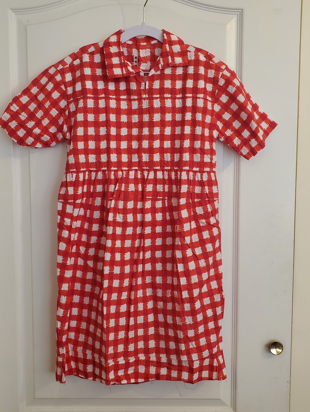 Marni Red & White Gingham Cotton Poplin Shirt Dress Sz 4, 8,  12